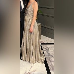 Gold pleated evening gown dress